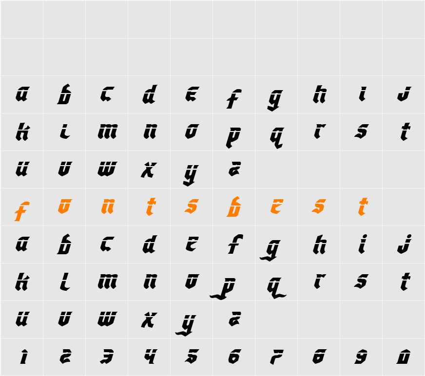 Empire Crown Laser Italic Character Map