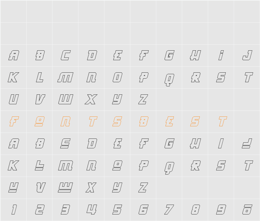 Hong Kong Hustle Outline Italic Character Map