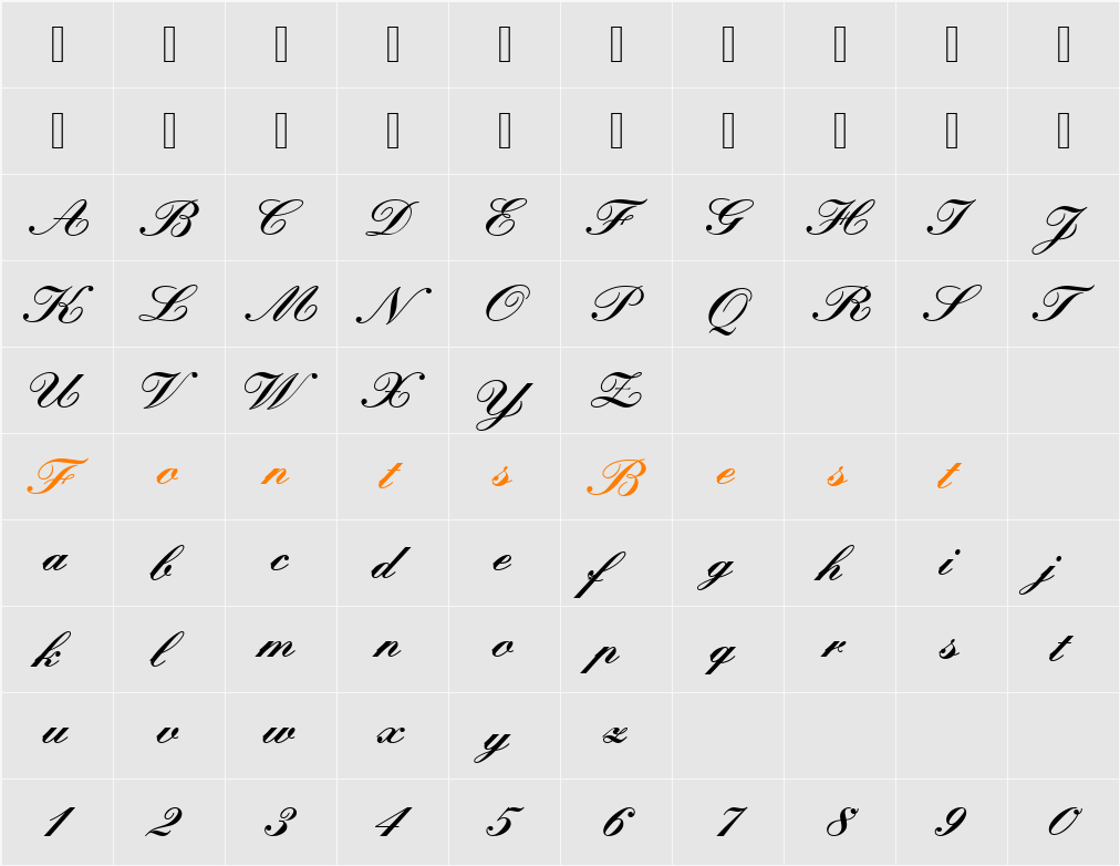 KunstlerschreibschJoiDBol Character Map