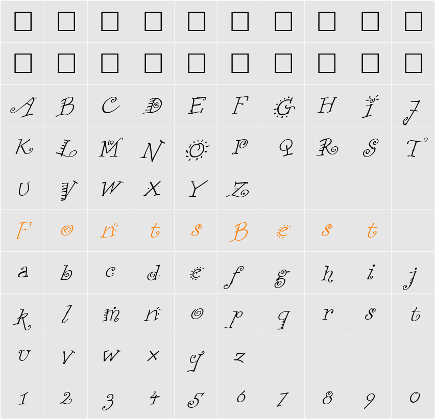 FunstuffXitalic Character Map