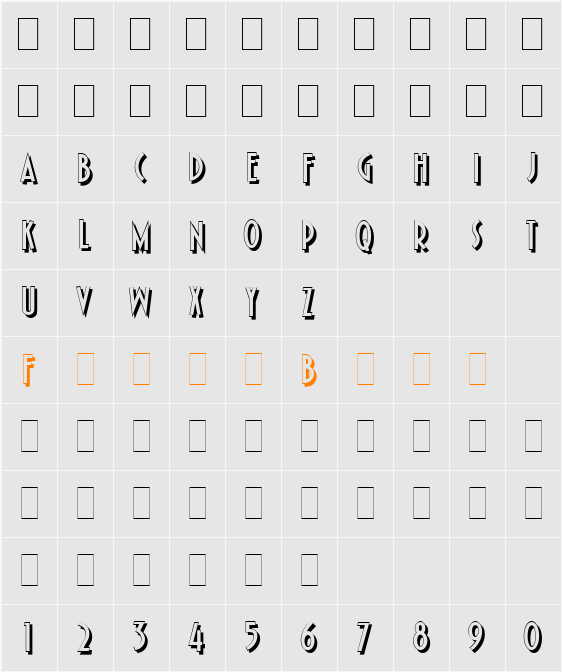 Pleasure Bold Shaded LET Character Map