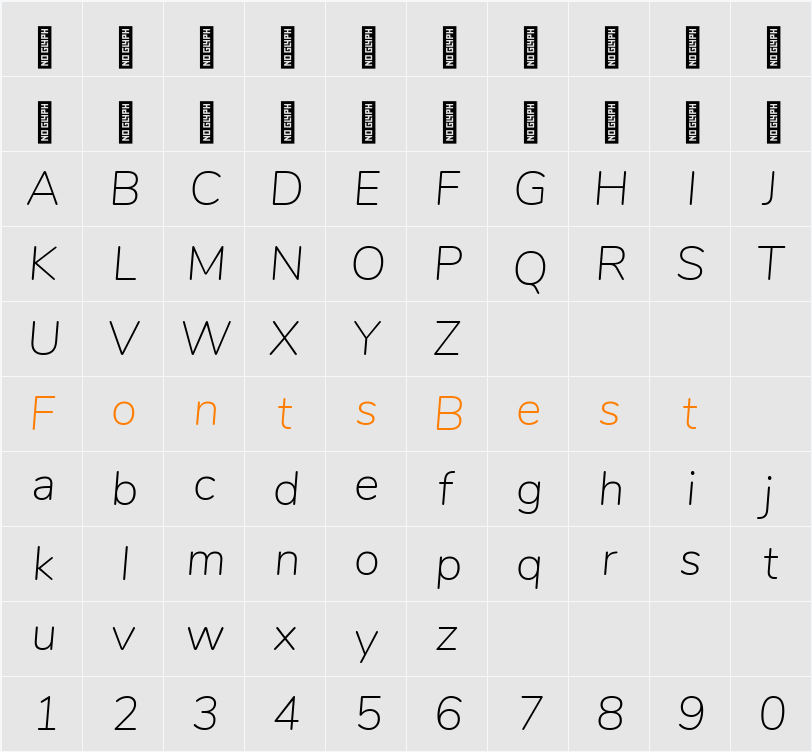 Nunito ExtraLight Character Map