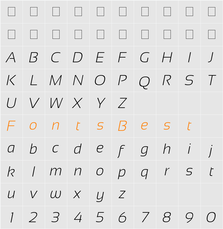 Sansation Light Character Map