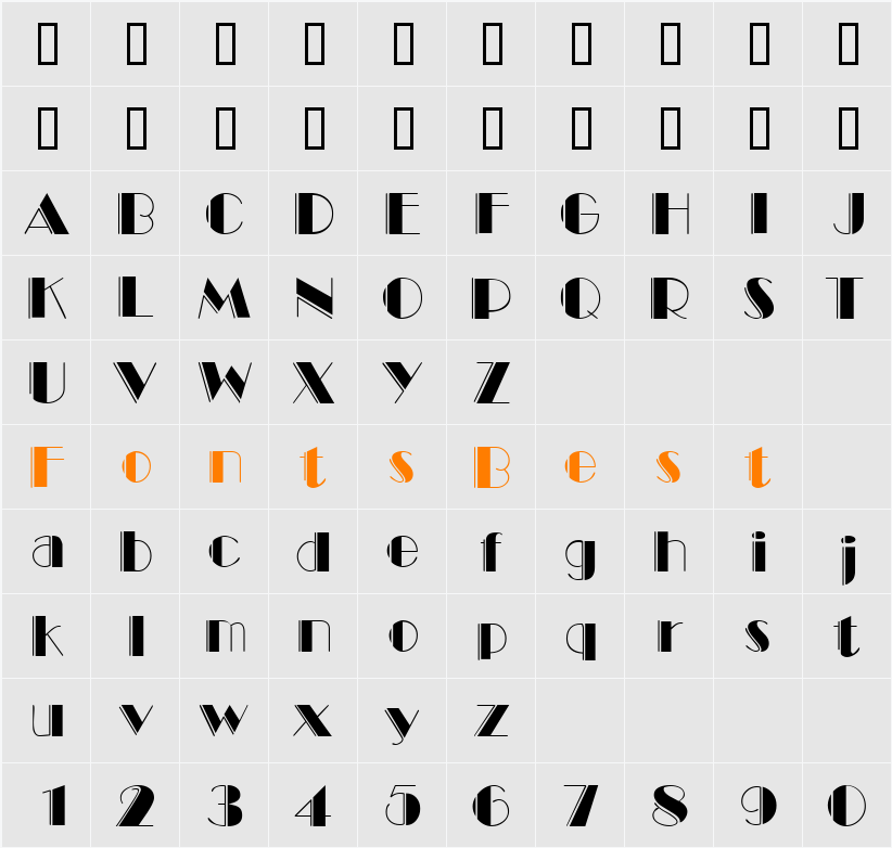 BlackTieEngravedDisplaySSi Character Map
