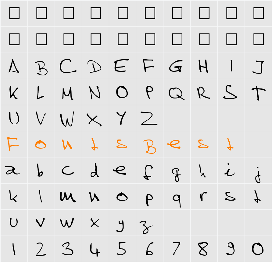 SteveHandwriting Character Map