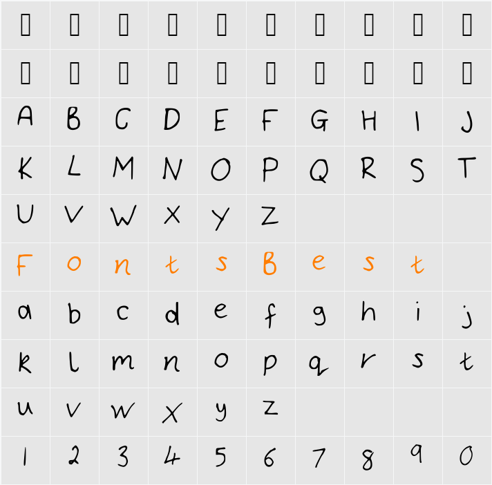 Bryonys_Handwriting_Thin Character Map