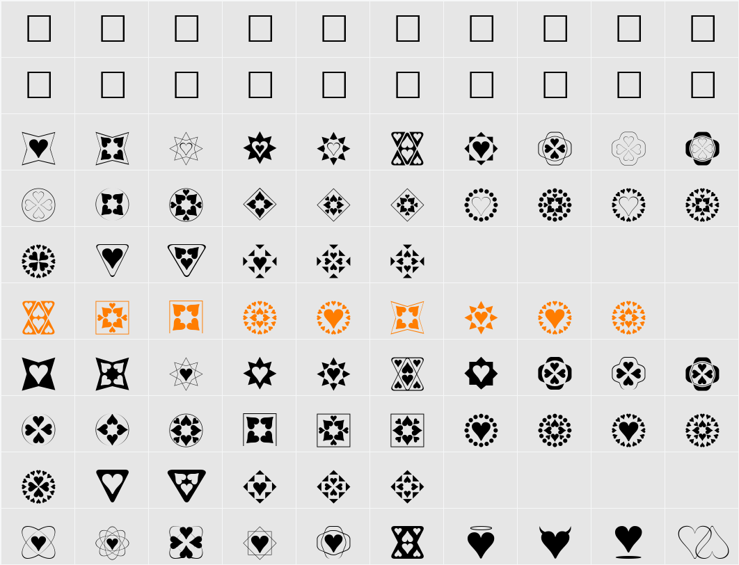 Heart Things Character Map
