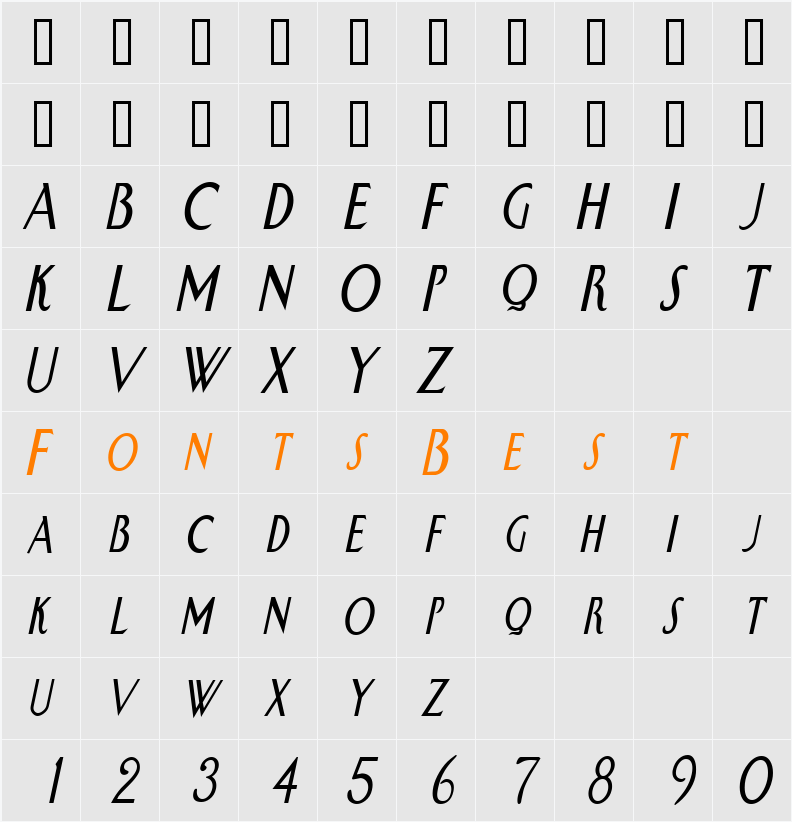SwanCondensed Character Map