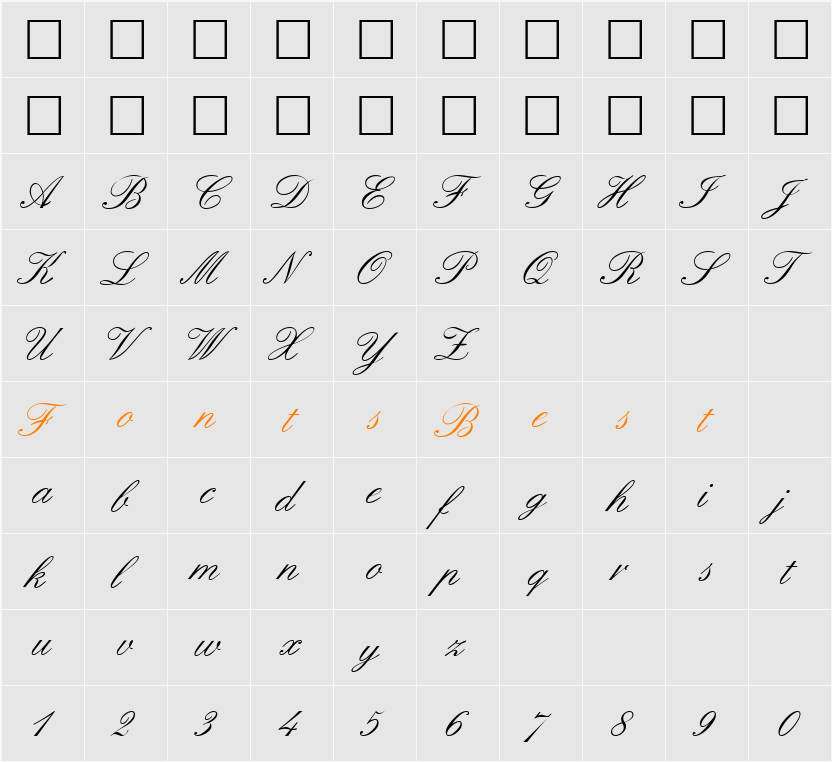 Formal Script Character Map
