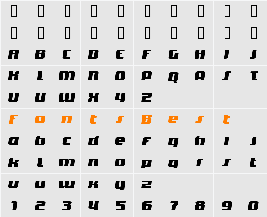 TransItalic Character Map