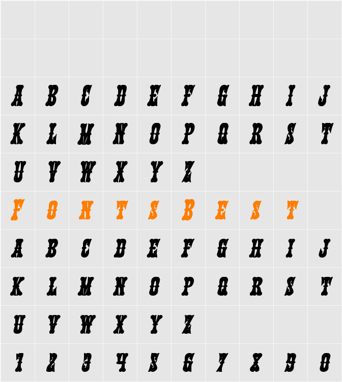 Texas Ranger Bold Italic Character Map