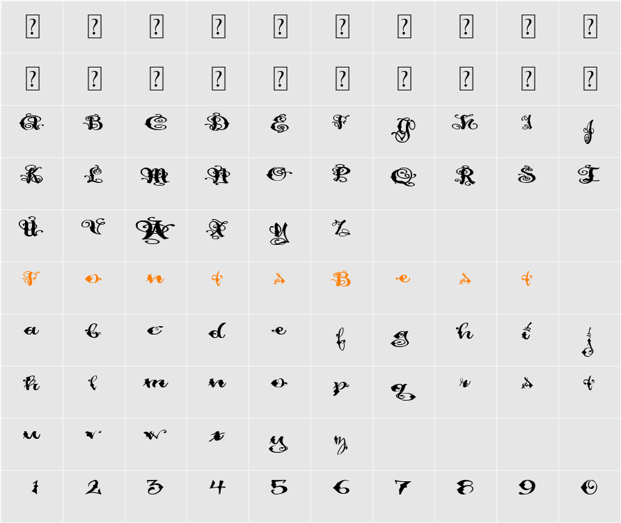 Pauls Fancy Script Character Map