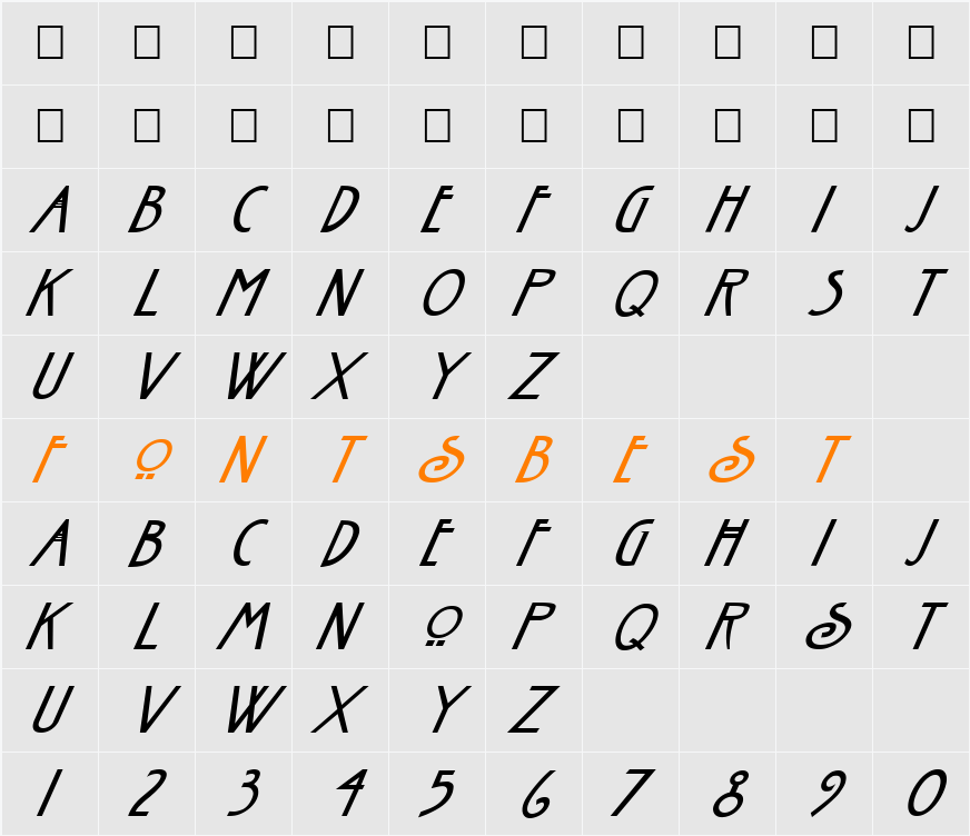 FZ BASIC 30 ITALIC Character Map
