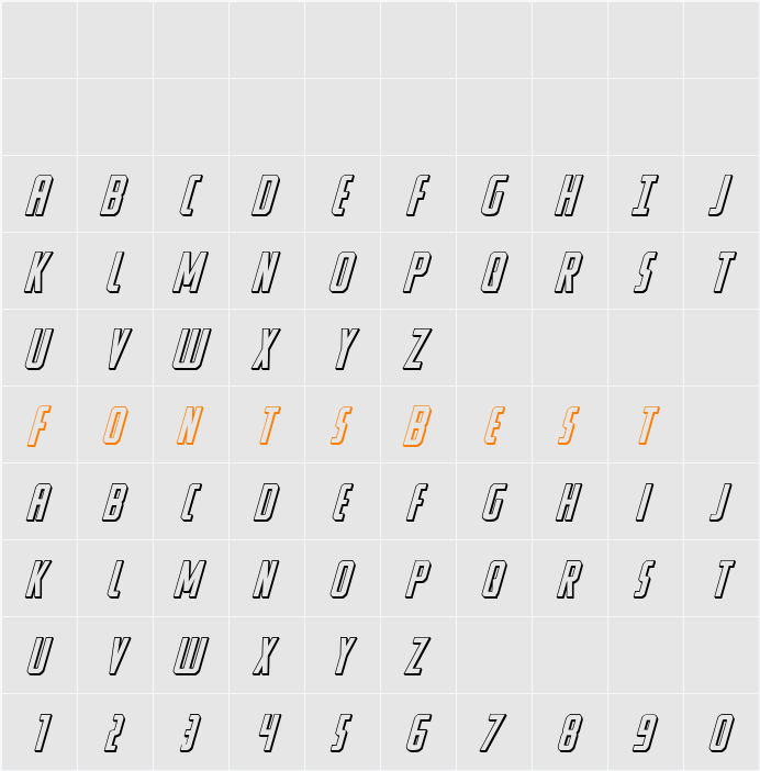 Watchtower 3D Italic Character Map