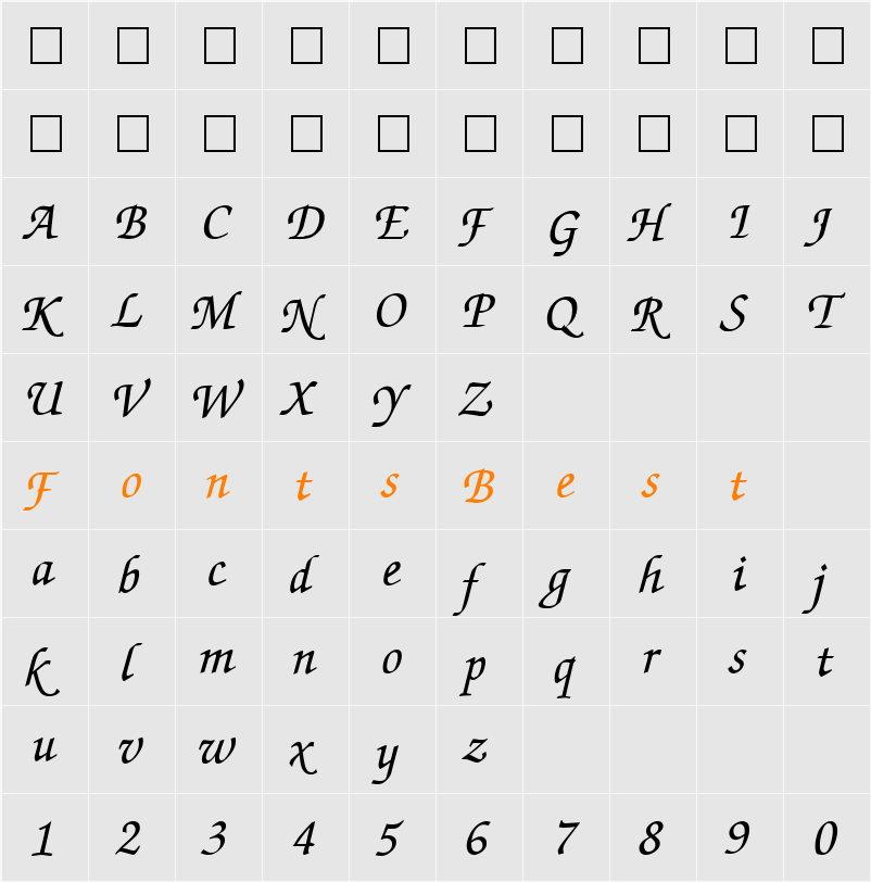 Exchequer Script Character Map
