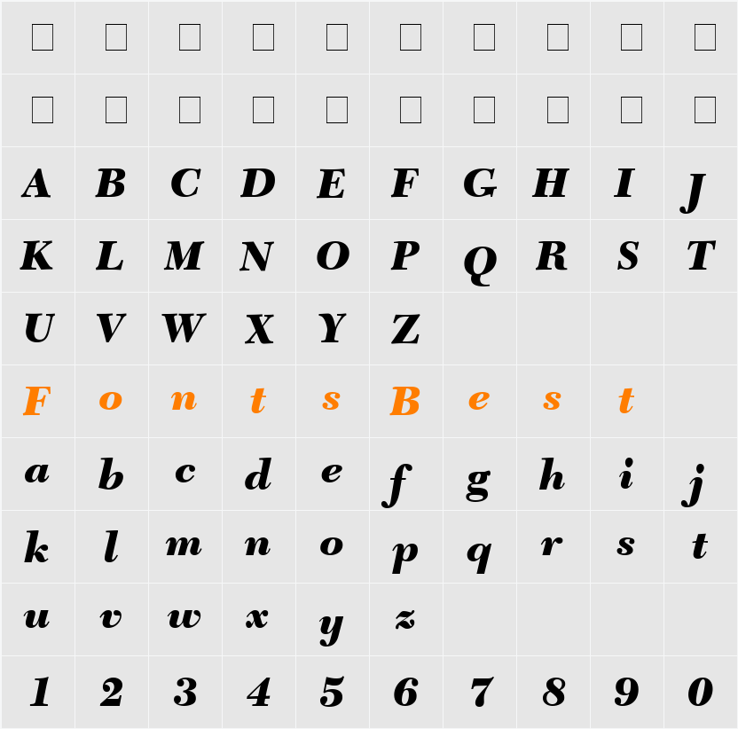 Tycoon Black SSi Character Map