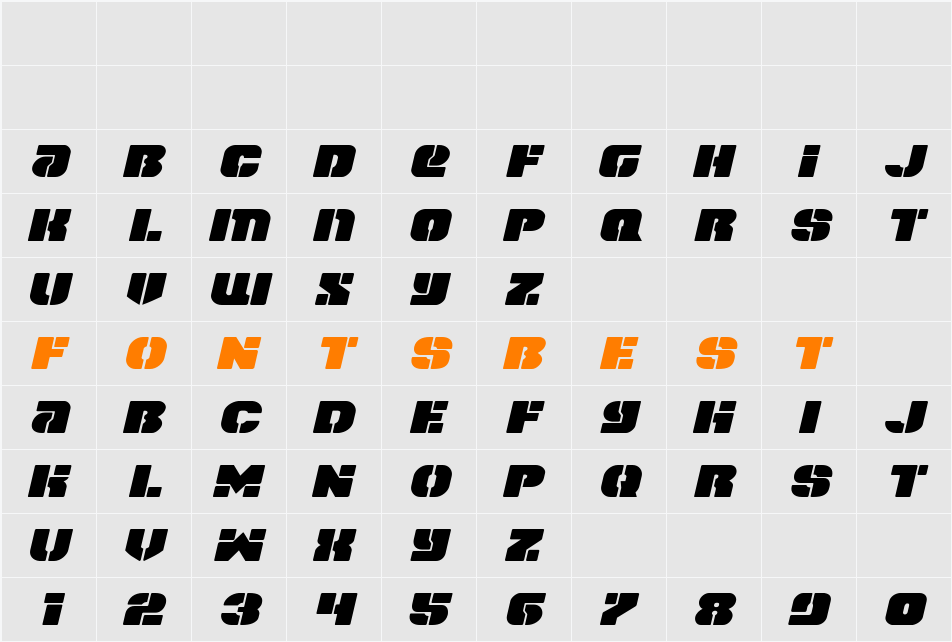 Space Cruiser Expanded Italic Character Map