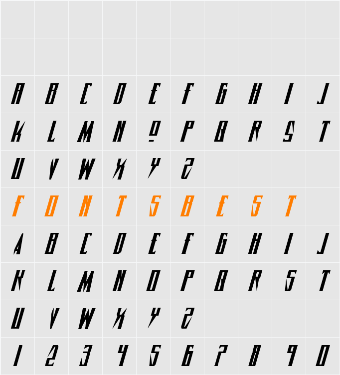 Timberwolf Expanded Italic Character Map
