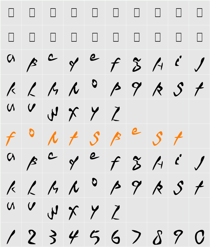 Wasavi Plain Character Map