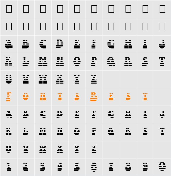 FZ JAZZY 16 STRIPED Character Map
