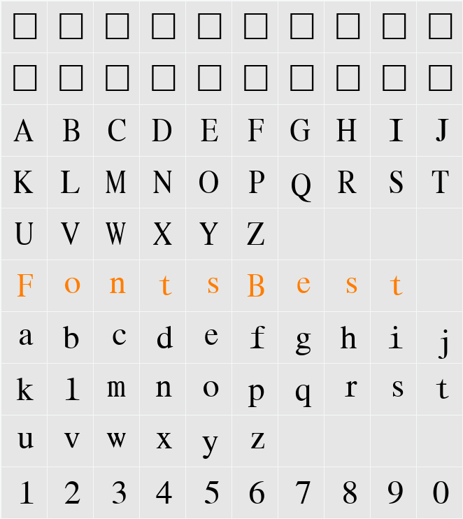 Roman Mono Character Map