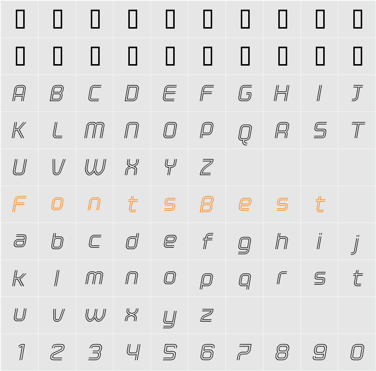 ClickRegular Oblique Character Map