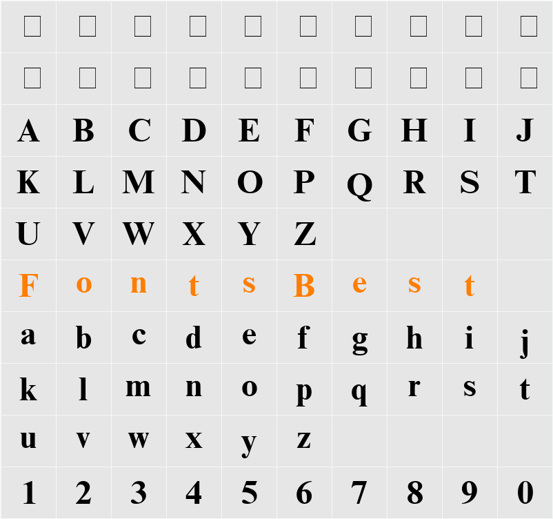 Times New Roman Mon Character Map