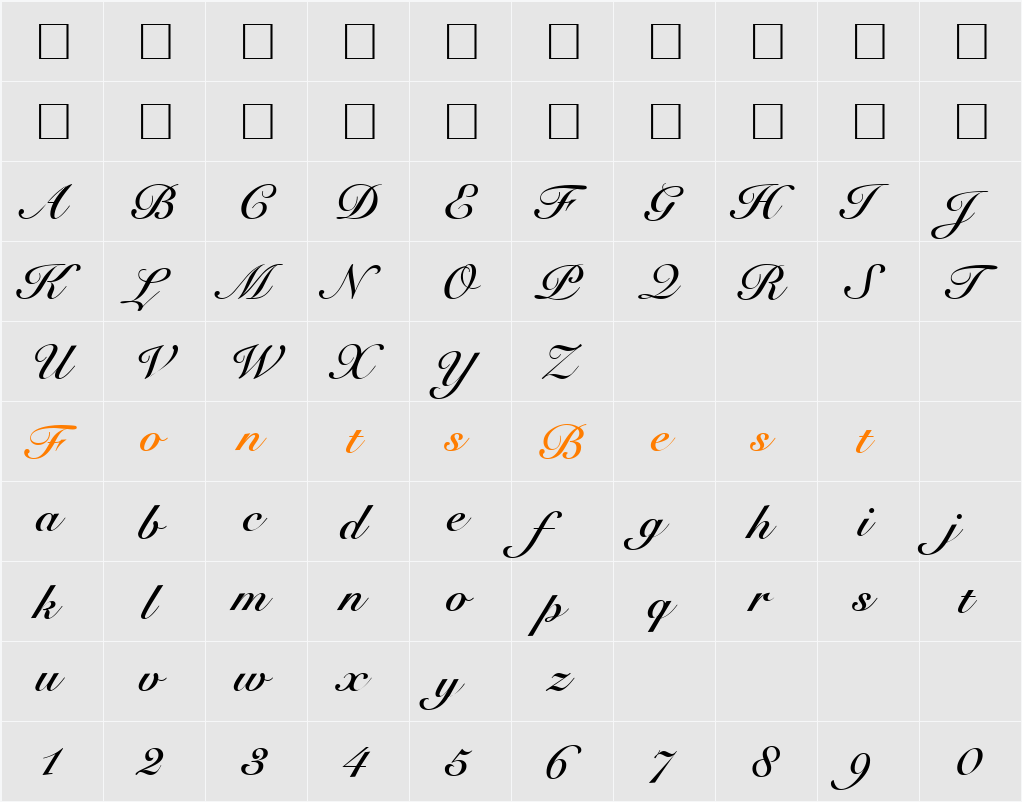 Roundhand Character Map