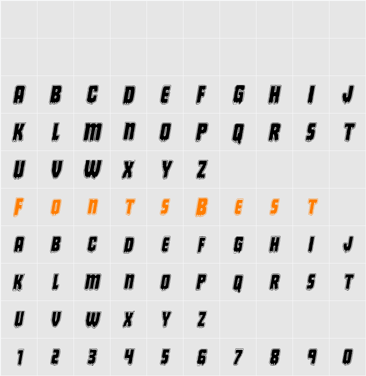 Deathblood Academy Italic Character Map