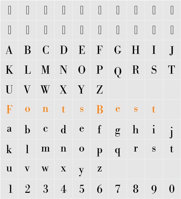 URWBodoniTNar Character Map