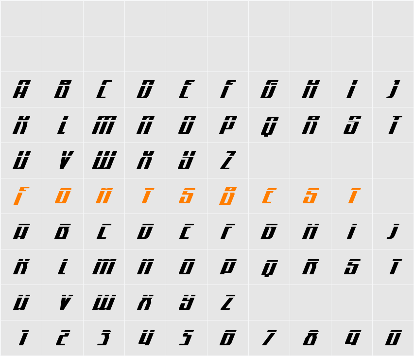 Quantum of Malice Laser Italic Character Map