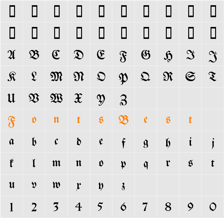 Breitkopf FrakturUNZ1L Character Map