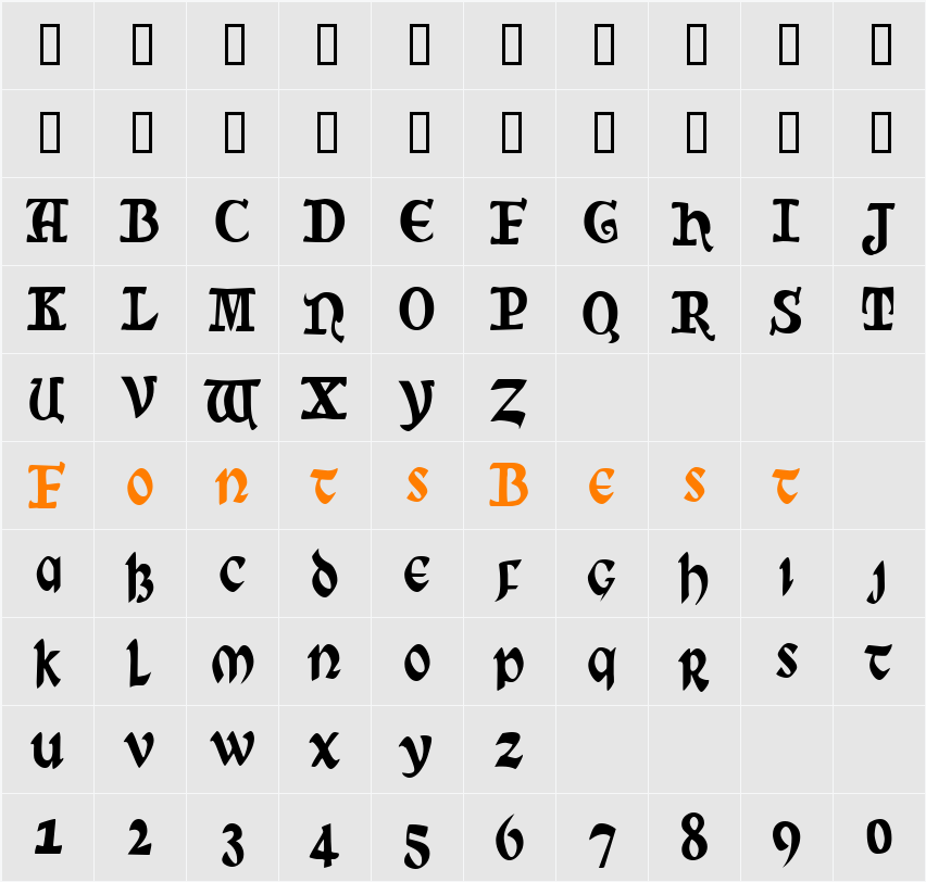 SunSplashCondensed Character Map