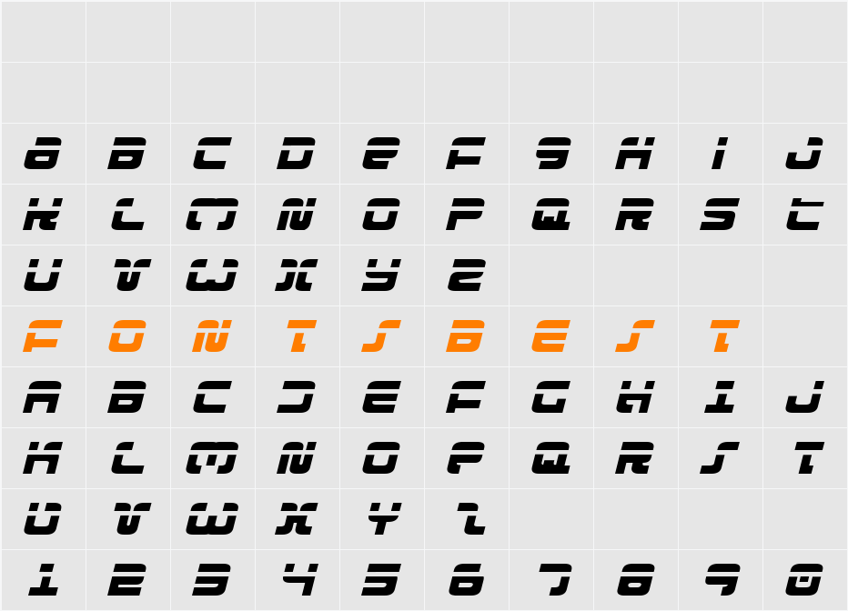 Exedore Laser Italic Character Map