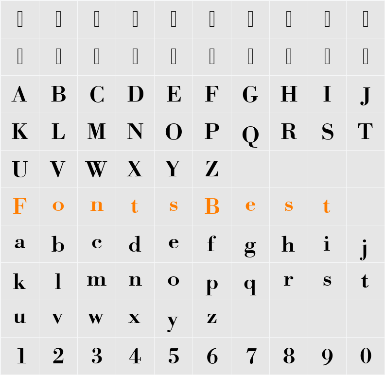 URWBodoniTMedWid Character Map