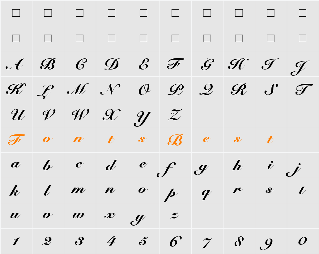 SnellRoundhandScript-Black Character Map