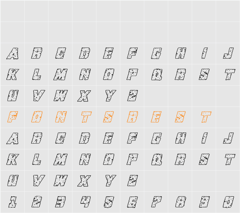 King Commando Riddled III Italic Character Map