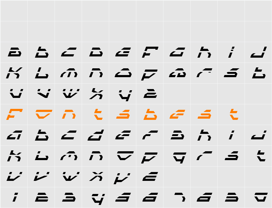 Spylord Laser Italic Character Map