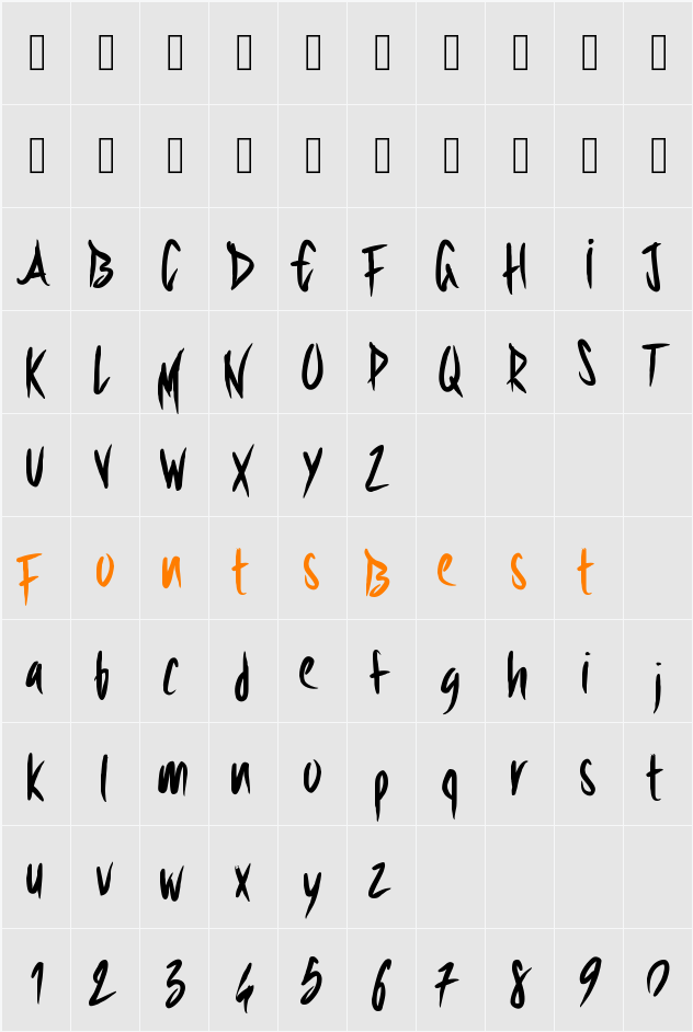 PWSharpBrush Character Map