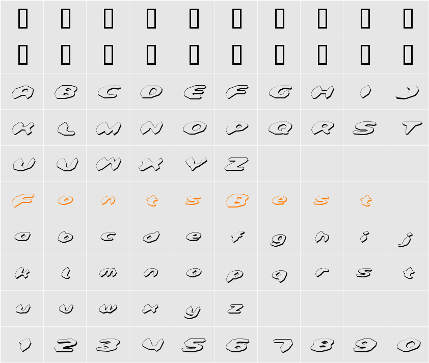 Detonator Shadow Italic Character Map