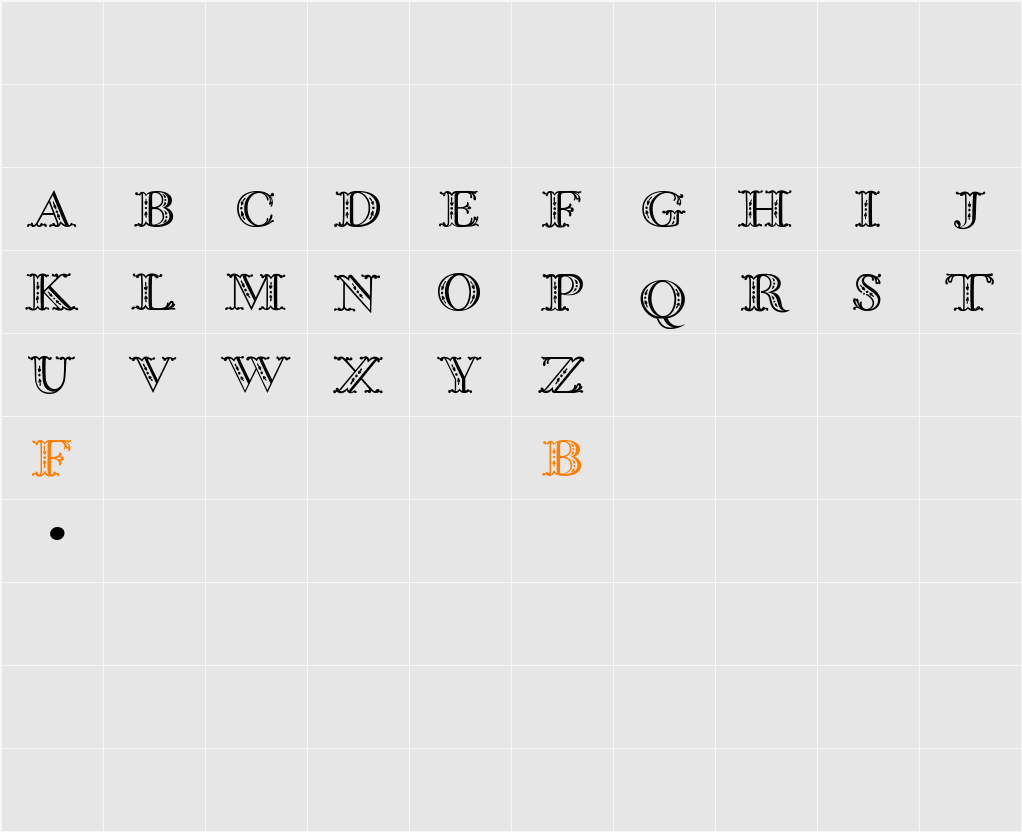 Bodoni Classic Shadow Initials Character Map