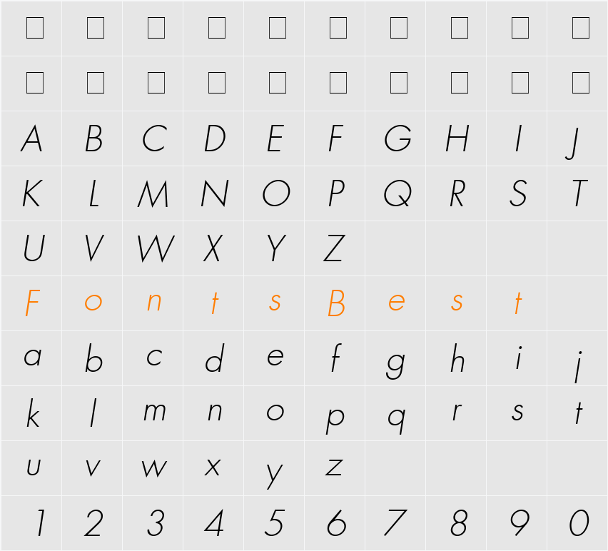 Kudos Light SSi Character Map