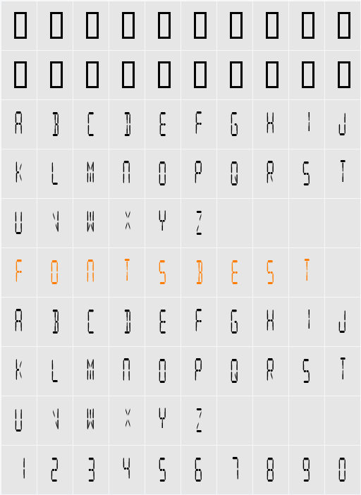 Digital Readout CondUpright Character Map