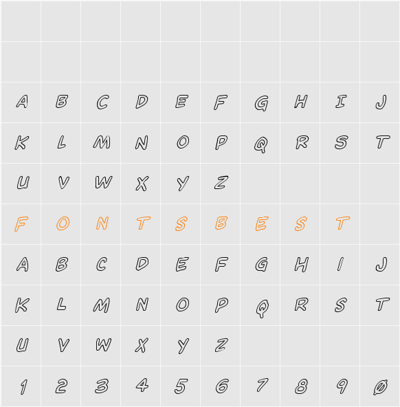 Domino Mask Outline Italic Character Map