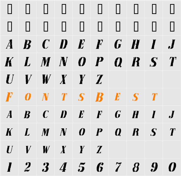 RubberStamp-Condensed Character Map