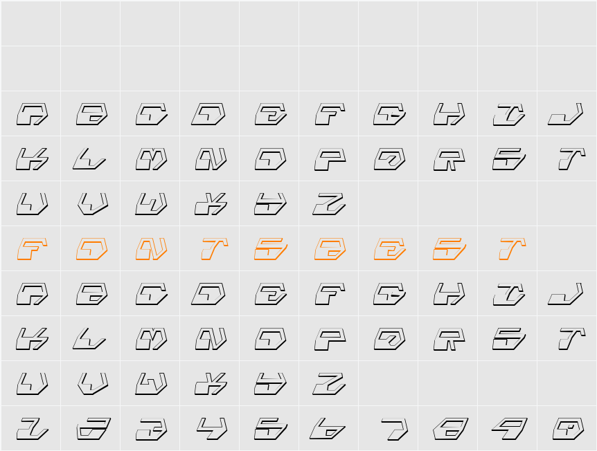 Deranian Shadow Italic Character Map