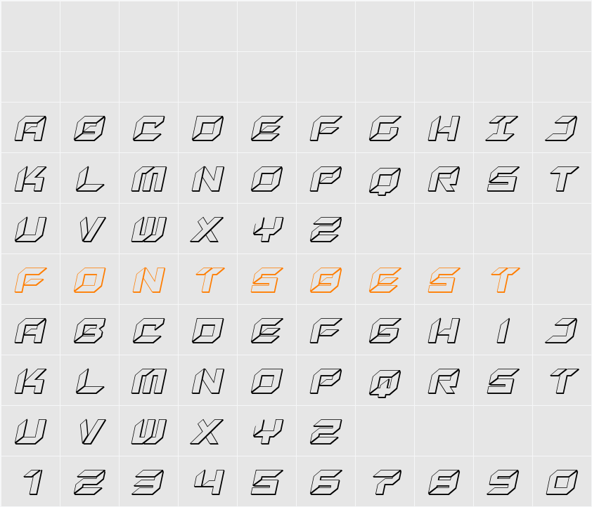 New York Escape 3D Italic Character Map