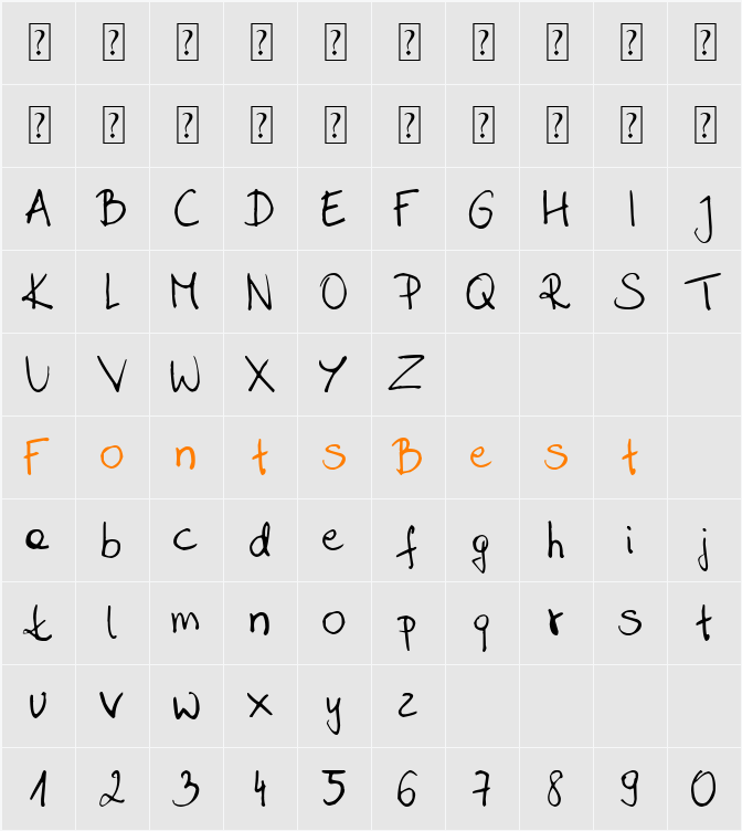 SaharaHandwriting Character Map