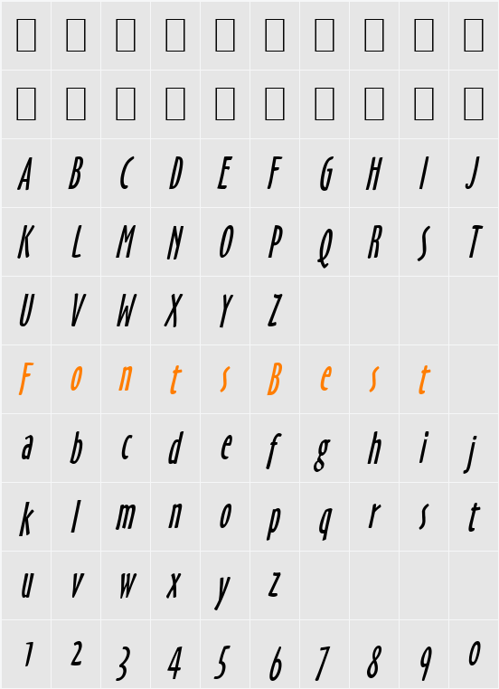 Hobby-Condensed Character Map