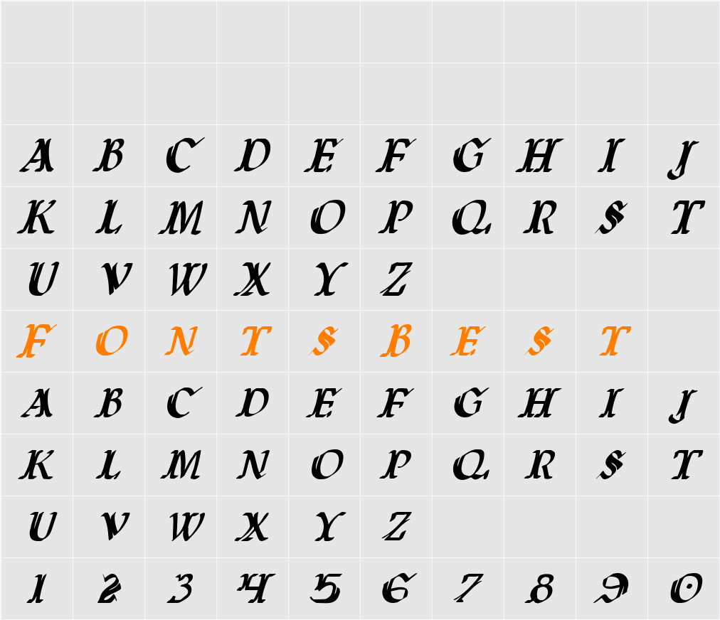 Wars of Asgard Condensed Italic Character Map